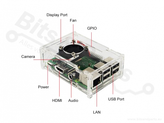 Behuizing / Case Raspberry Pi B+/2/3 acryl helder incl. koelfan